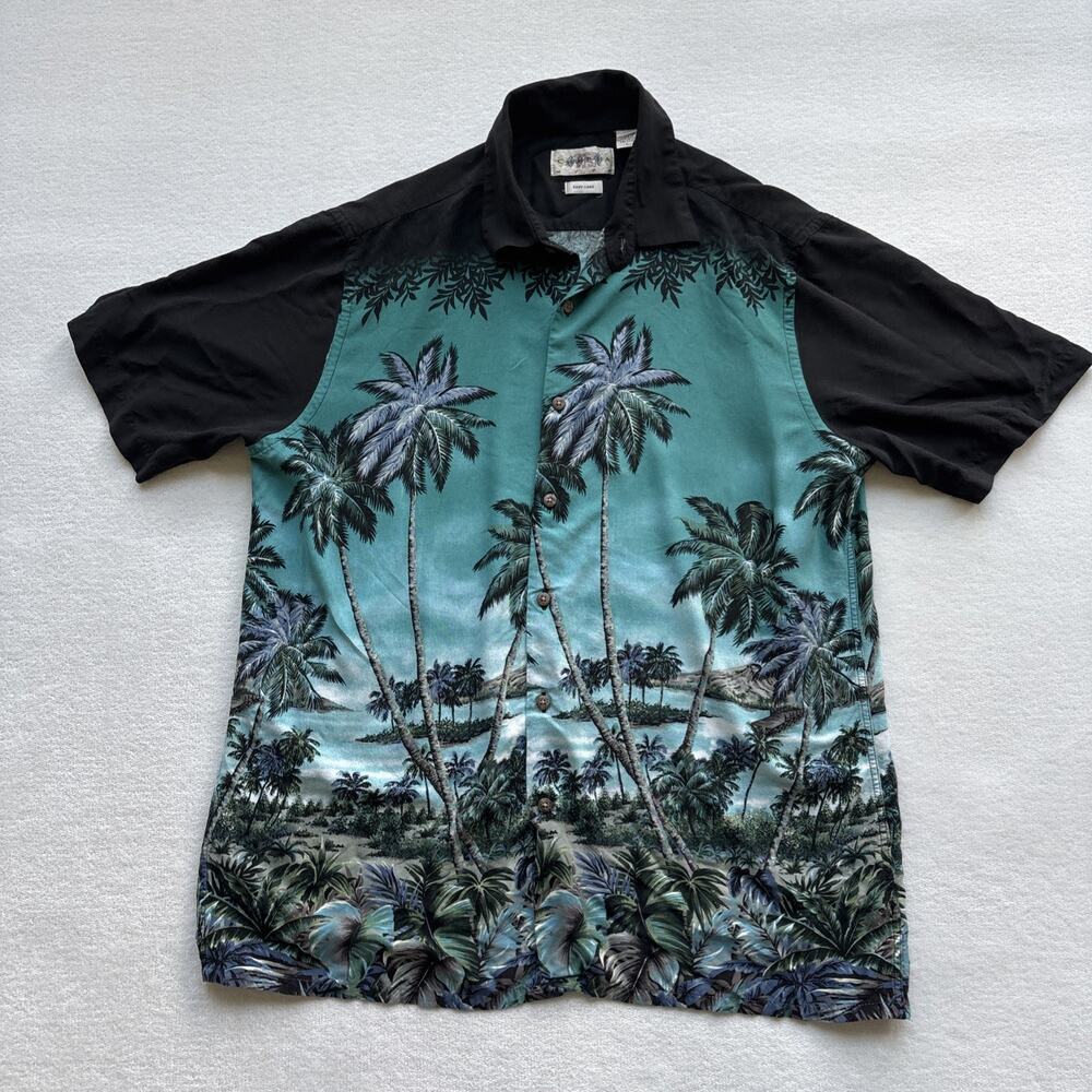 Campia‎ Moda Mens Large Hawaiian Shirt Palm Trees Beach Short Sleeve 100% Rayon